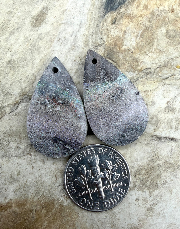 FRIDAY BARGAIN Opal Earring Slab Bead Pair 15x26mm - Blue