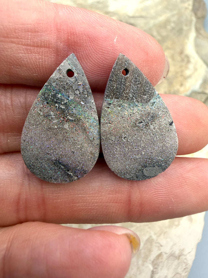 FRIDAY BARGAIN Opal Earring Slab Bead Pair 15x26mm - Blue