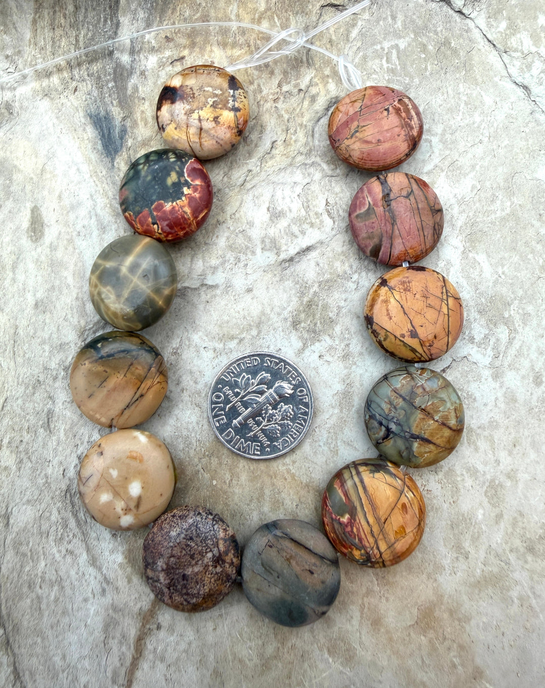 Red Creek Jasper 16mm Coin Shaped Beads 7.5 Inch Strand/12