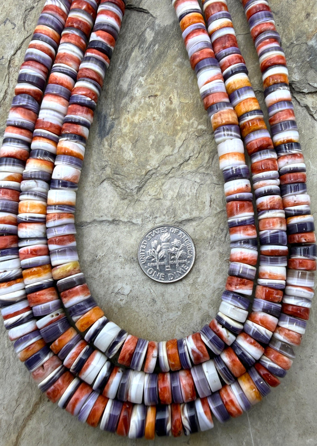 FRIDAY BARGAIN Red/Rust Spiny Oyster and Waampum Shell 8mm