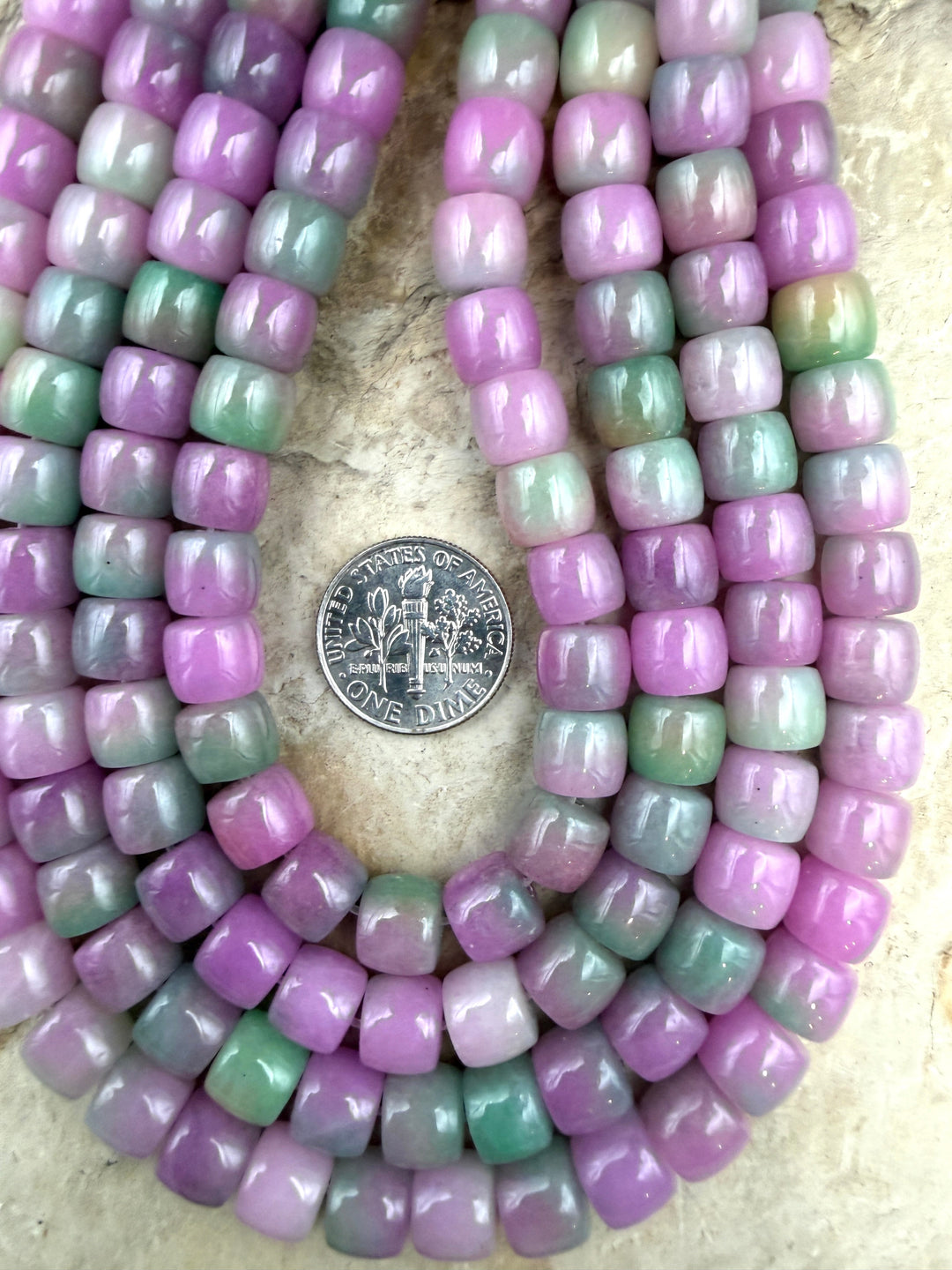 FRIDAY BARGAIN Watermelon Jade (Dyed) Pueblo Beads 8x7mm