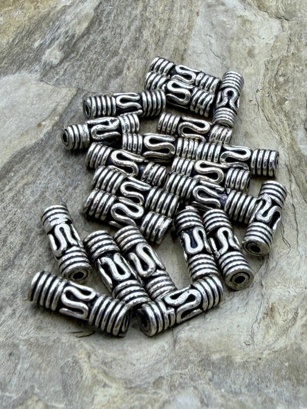 FRIDAY BARGIAN Sterling Silver 4x10mm Fancy Tube Beads