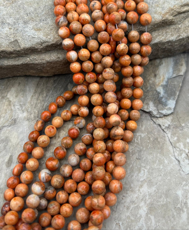 Apple Coral Round Beads Beads 5mm 8 inch Strand - Coral