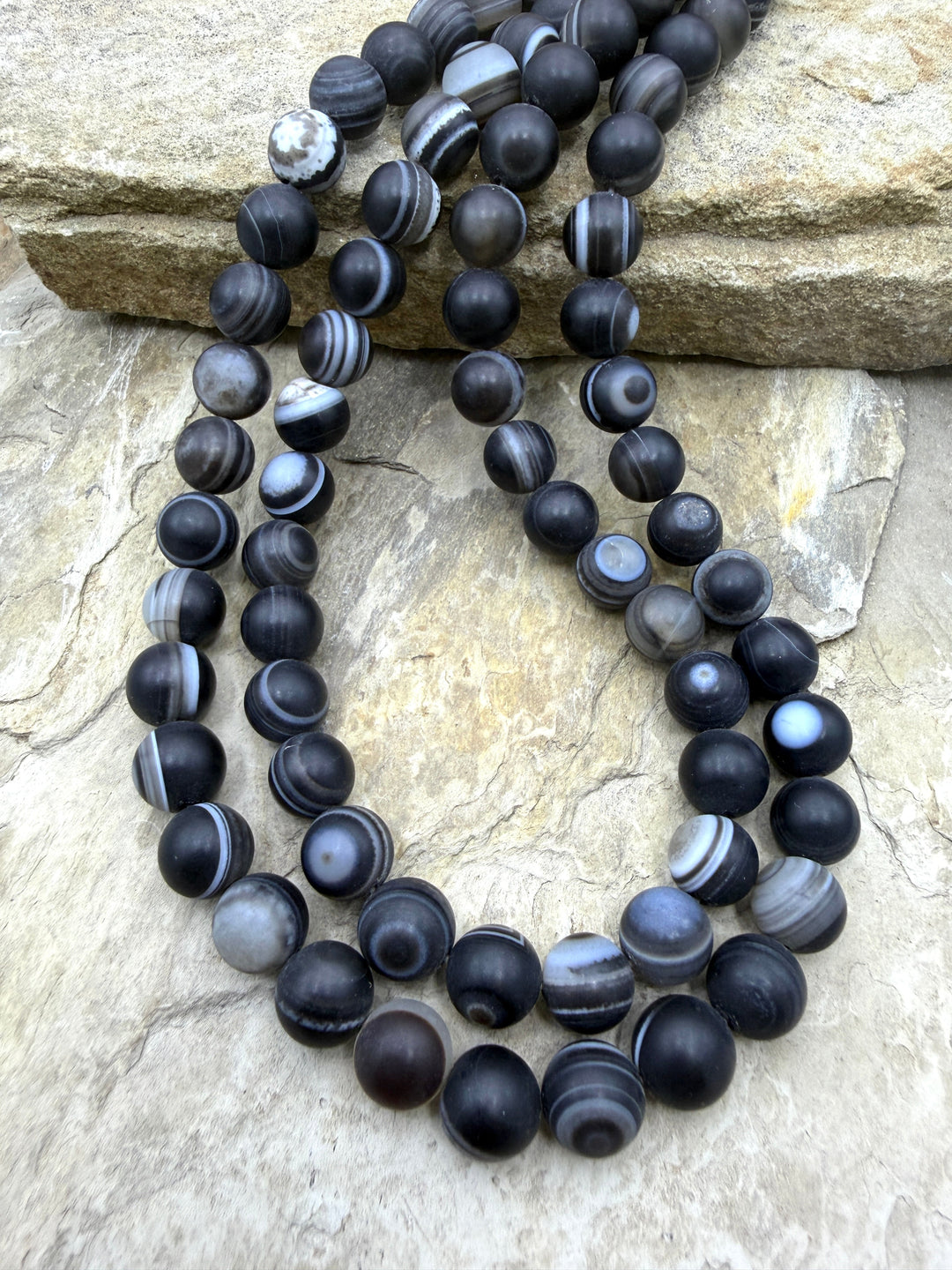 FRIDAY CLOSEOUT Black and White Beanded Agate 11mm Round