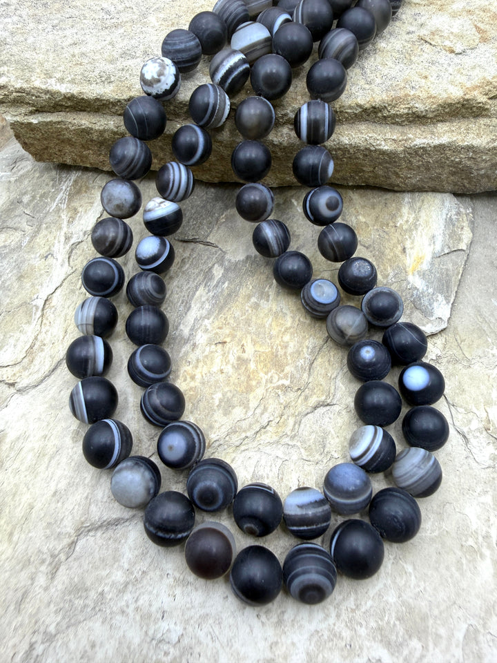 FRIDAY CLOSEOUT Black and White Beanded Agate 11mm Round