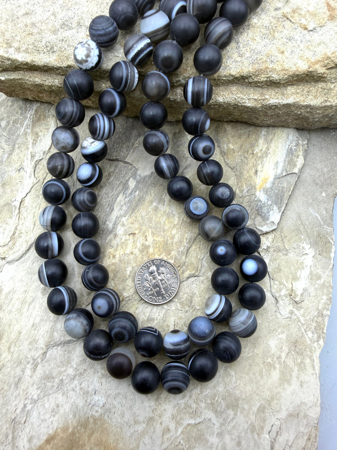 FRIDAY CLOSEOUT Black and White Beanded Agate 11mm Round