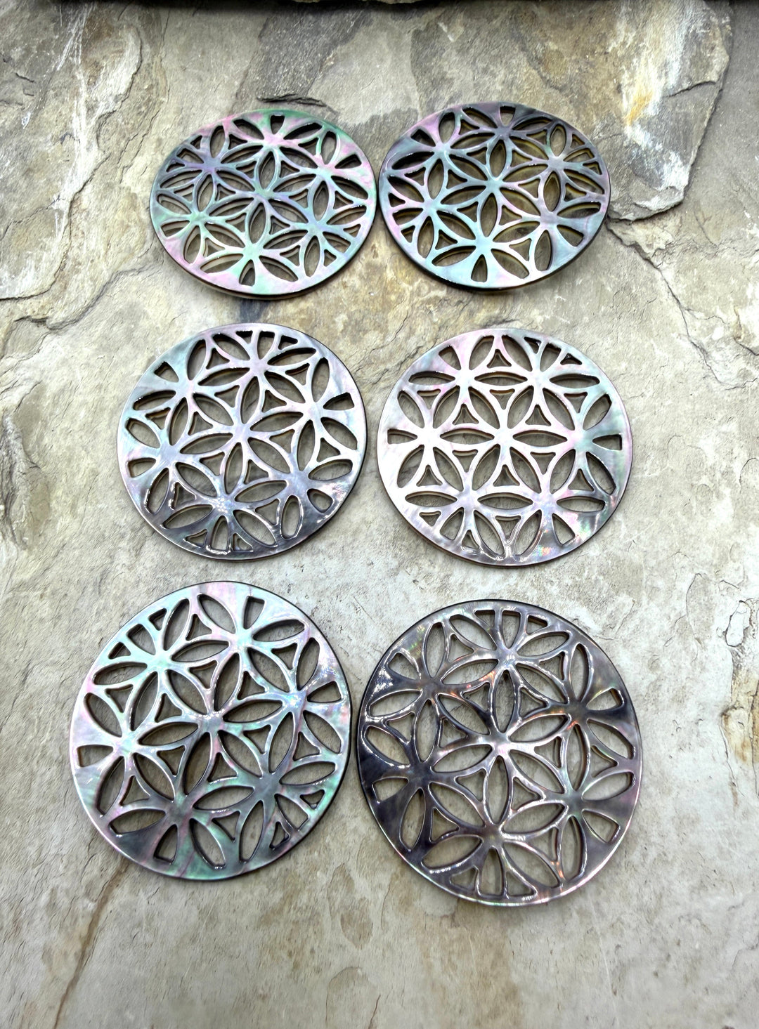 FRIDAY CLOSEOUT Mother of Pearl Carved Pairs 40mm One Pair