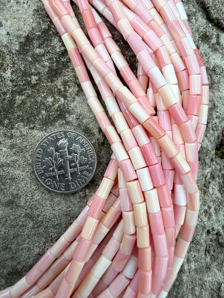 Pink Queen Conch Shell 3x5mm Tube Beads 16 inch Strand