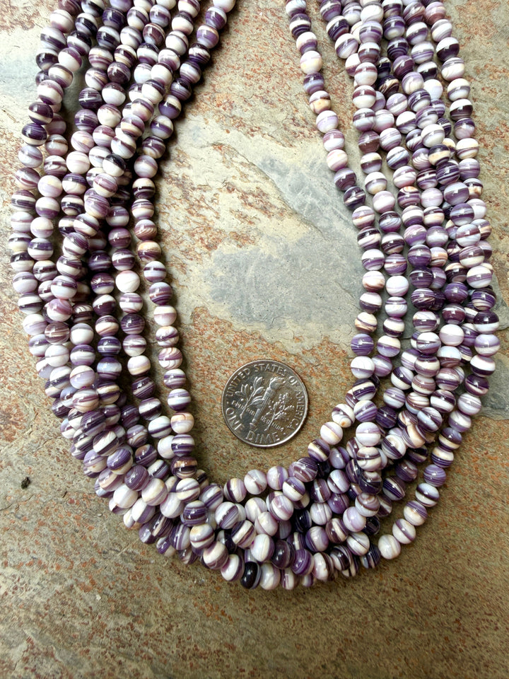 Purple Wampum/Quahog Shell 4mm Round Beads,16 Inch Strand
