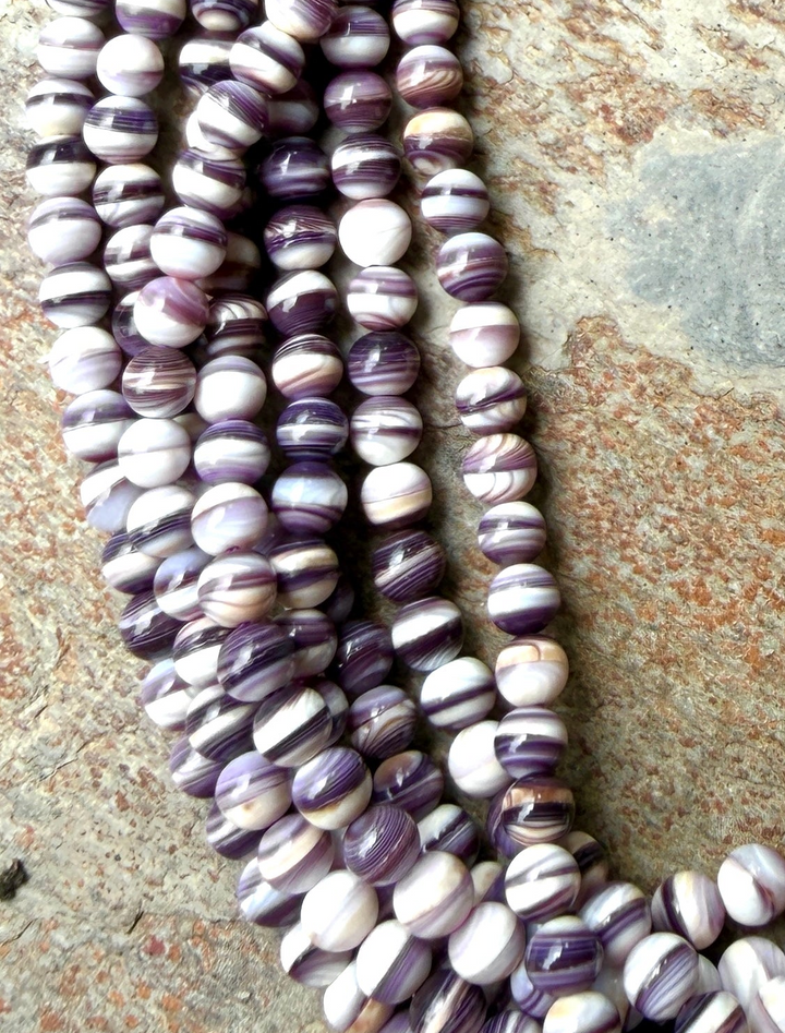 Purple Wampum/Quahog Shell 4mm Round Beads,16 Inch Strand