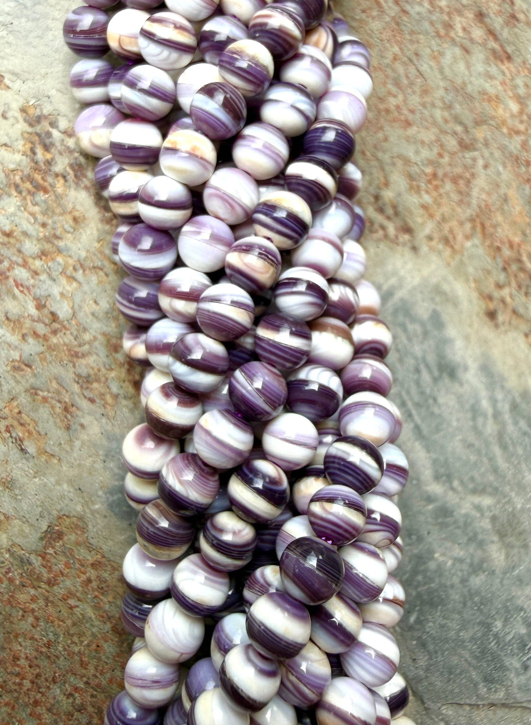 Purple Wampum/Quahog Shell 4mm Round Beads,16 Inch Strand