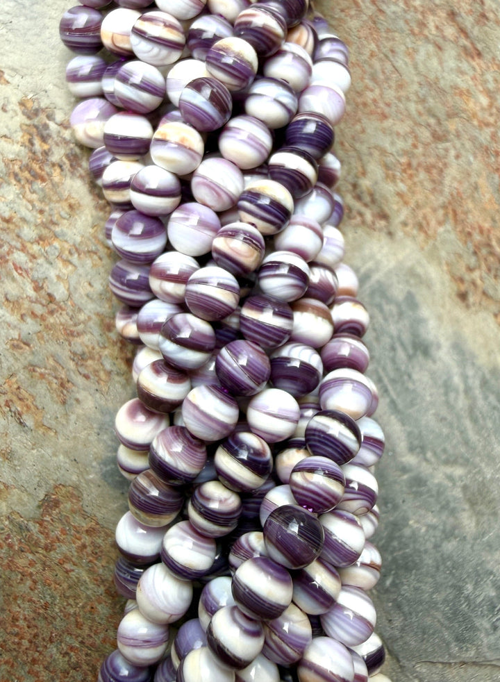Purple Wampum/Quahog Shell 4mm Round Beads,16 Inch Strand