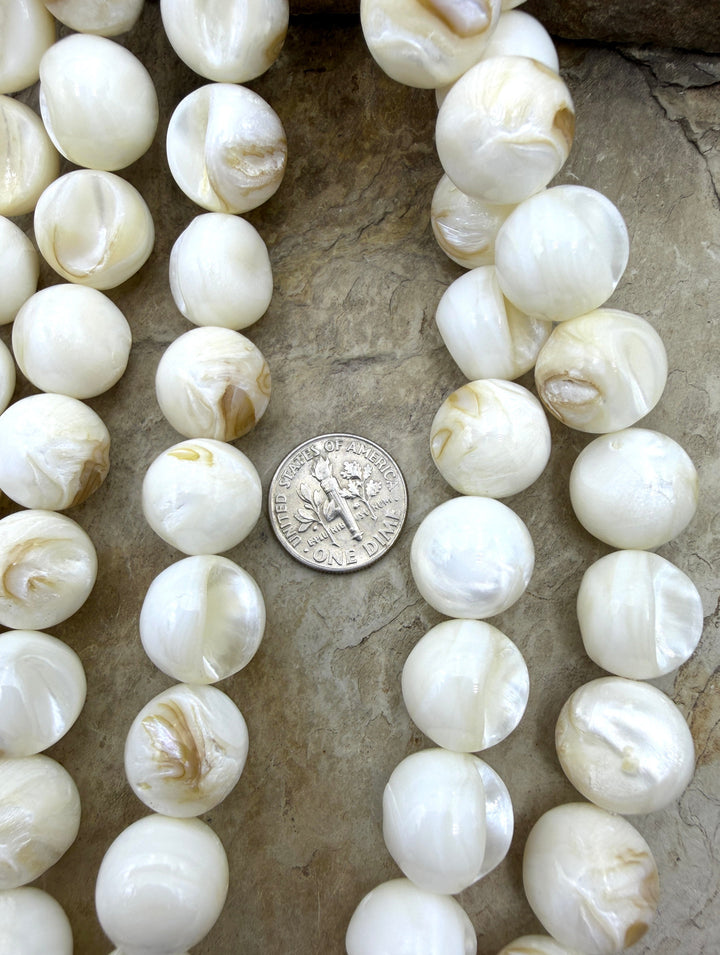 White Mother Of Pearl BIG 14mm Round Beads 4 16 Inch