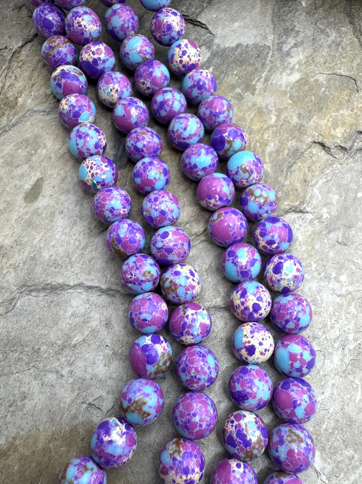 Fun Confetti Purple Dyed Magnicite 6mm Round Beads 16 Inch