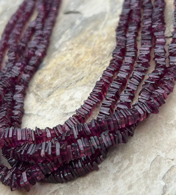Garnet Square Heishi Beads 4mm One 18 inch strand - Garnet