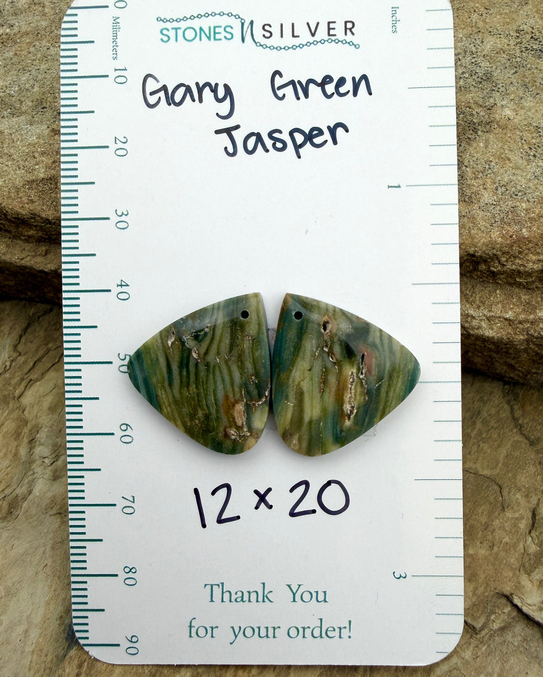 Gary Green Jasper (Oregon) Earring Slab Bead Pair 12x20mm