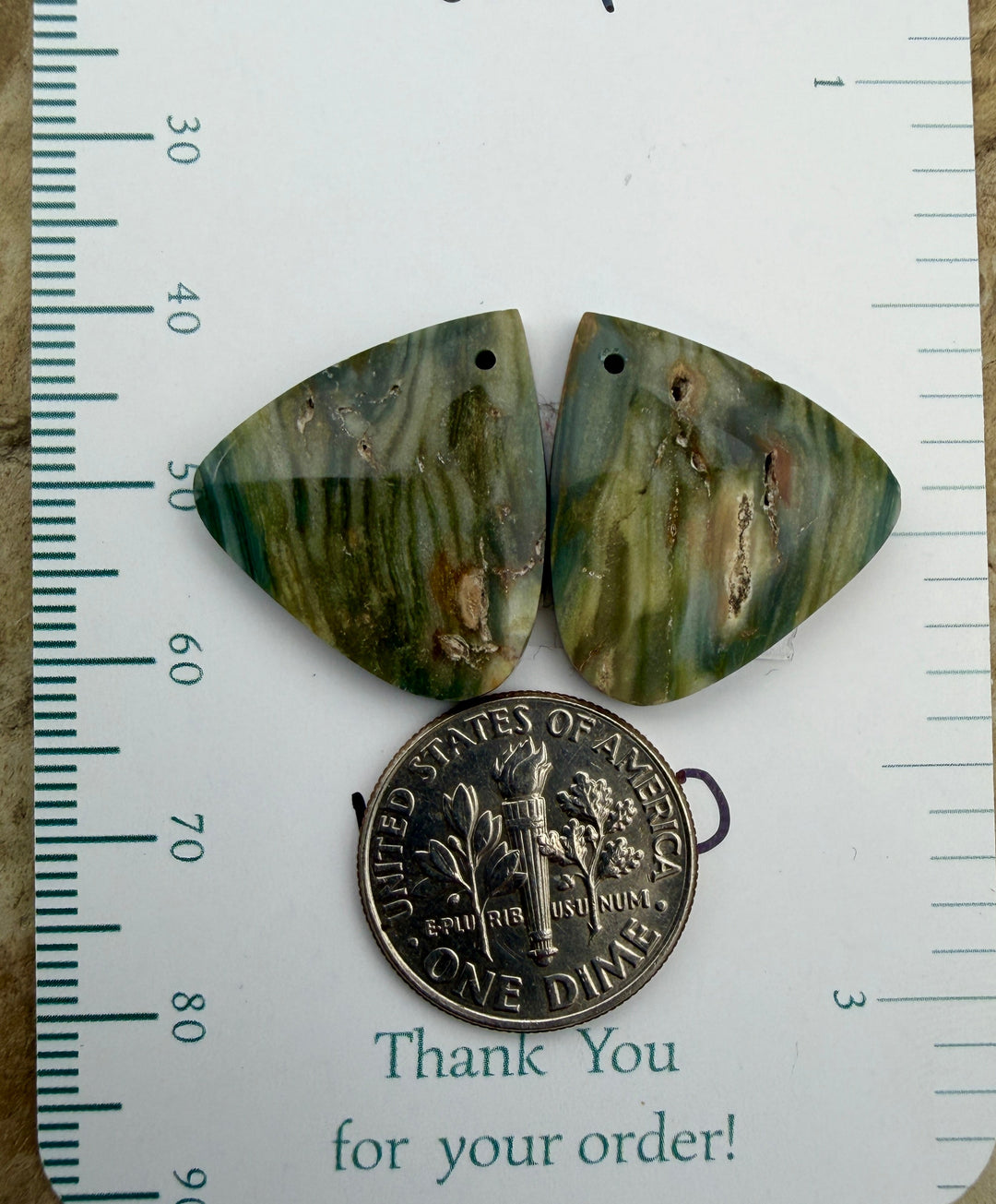 Gary Green Jasper (Oregon) Earring Slab Bead Pair 12x20mm