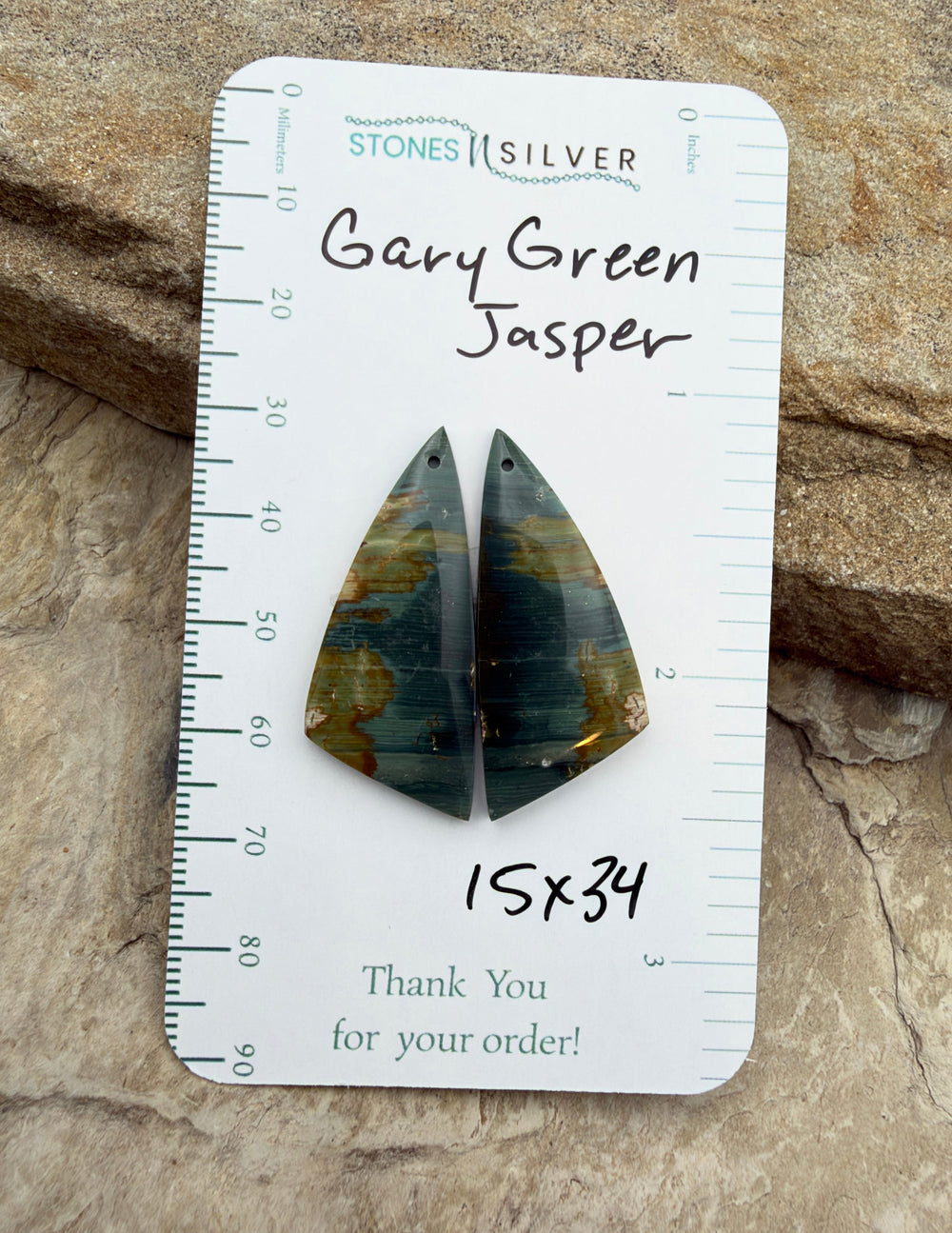 Gary Green Jasper (Oregon) Earring Slab Bead Pair 15x34mm