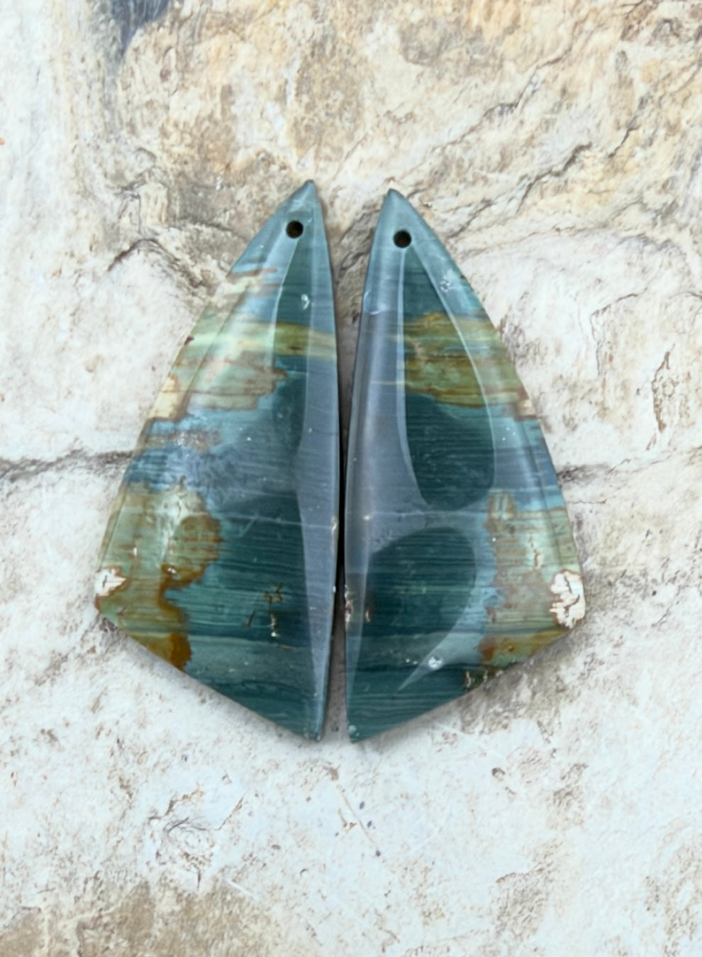 Gary Green Jasper (Oregon) Earring Slab Bead Pair 15x34mm