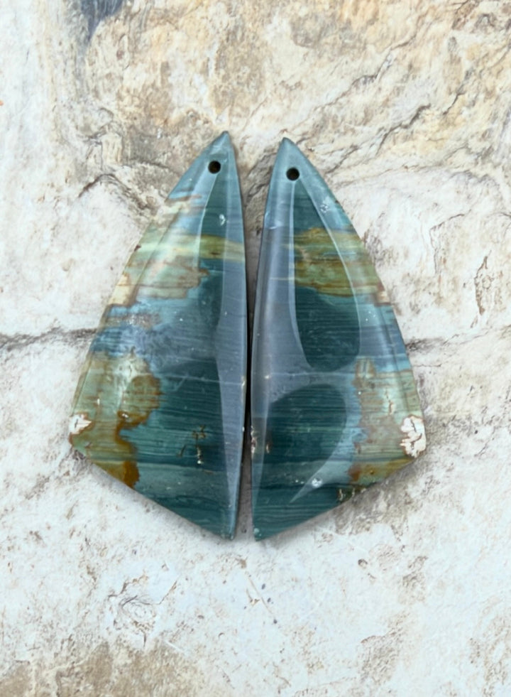 Gary Green Jasper (Oregon) Earring Slab Bead Pair 15x34mm