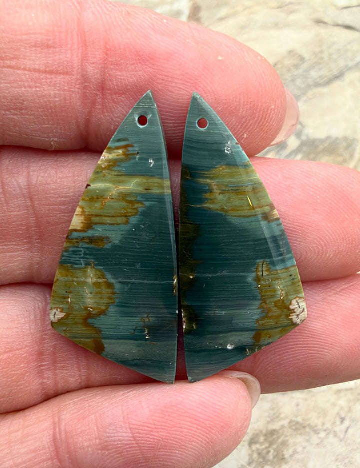 Gary Green Jasper (Oregon) Earring Slab Bead Pair 15x34mm