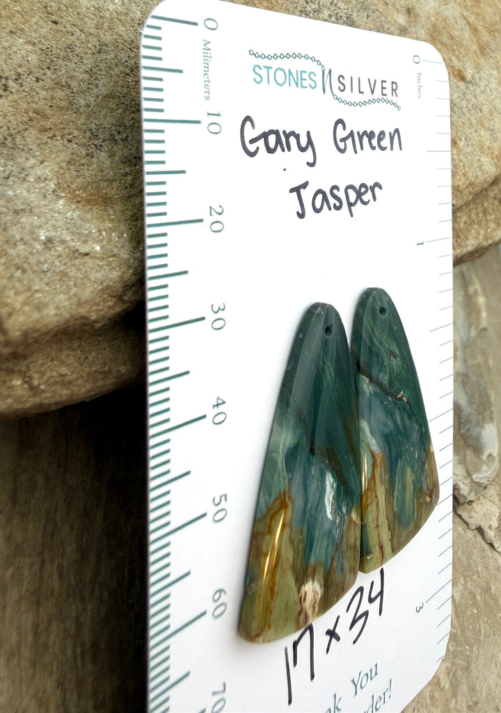 Gary Green Jasper (Oregon) Earring Slab Bead Pair 17x34mm