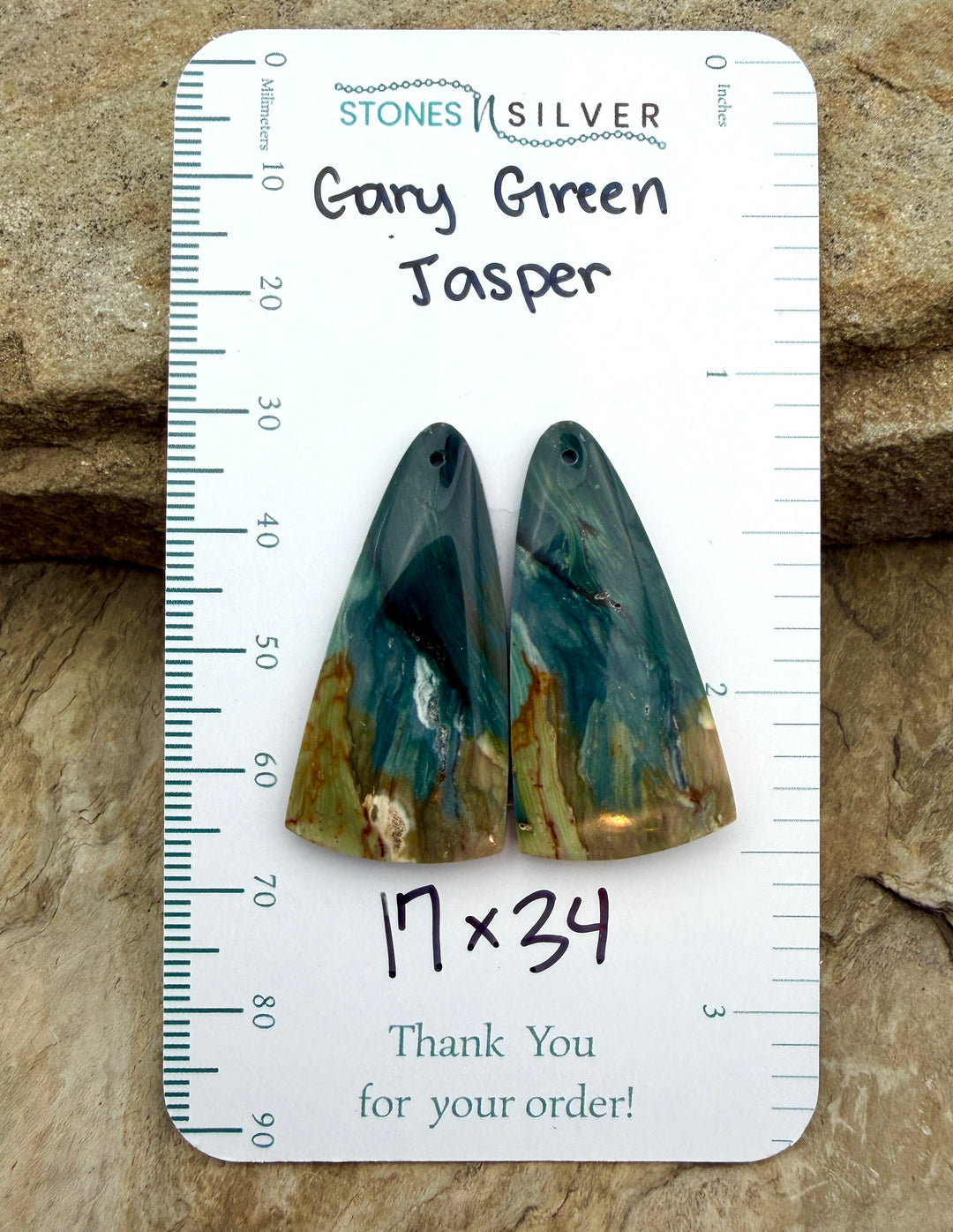 Gary Green Jasper (Oregon) Earring Slab Bead Pair 17x34mm