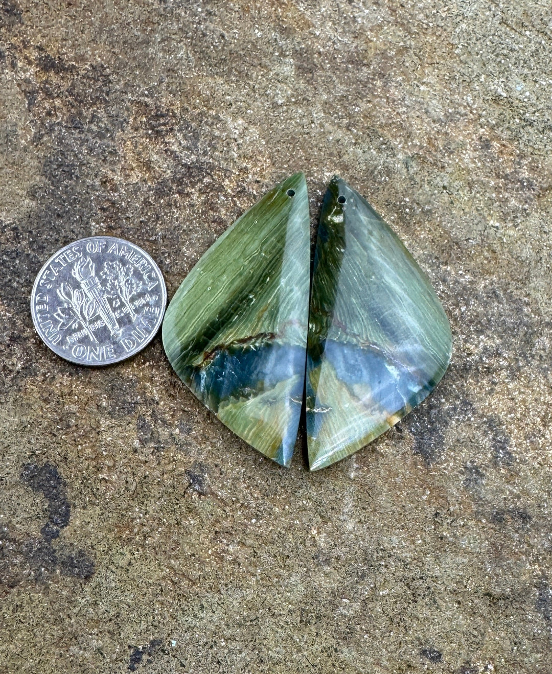 Gary Green Jasper (Oregon) Matching Beads Slab Pair 18x40mm