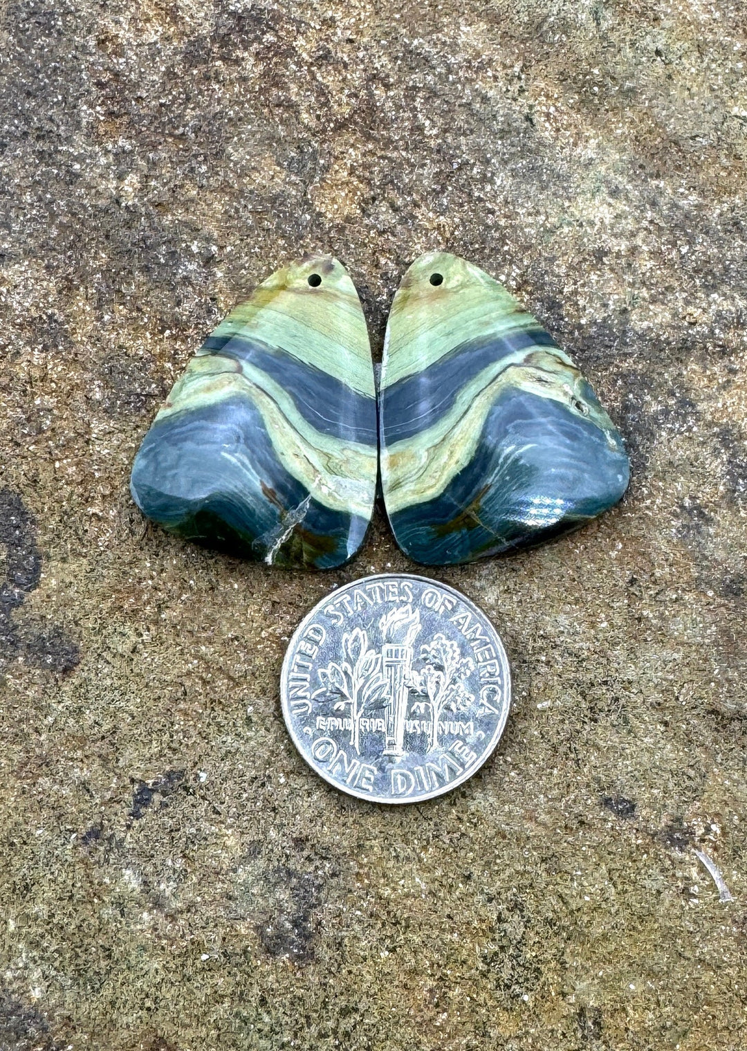 Gary Green Jasper (Oregon) Matching Beads Slab Pair 19x25mm