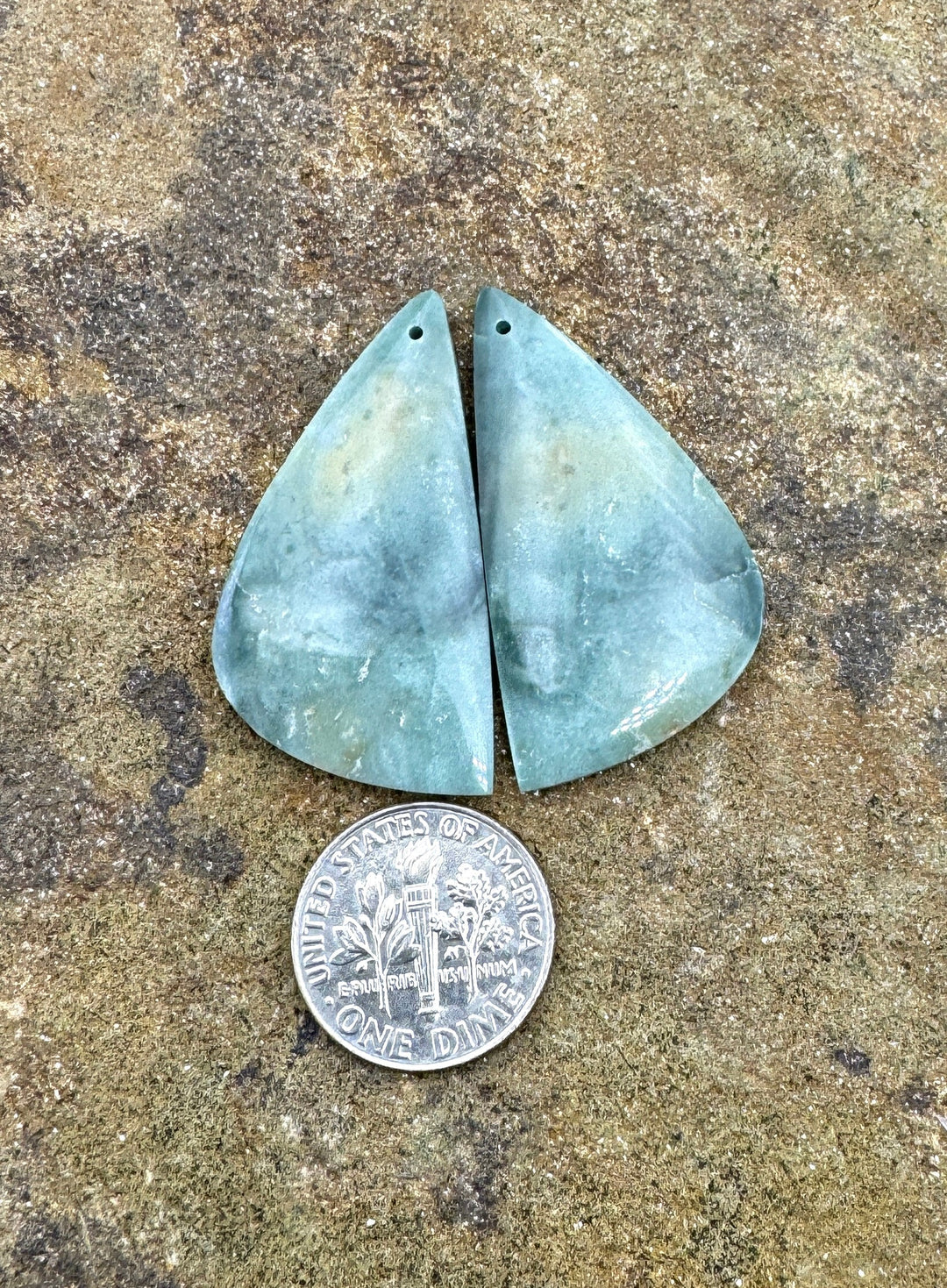 Gary Green Jasper (Oregon) Matching Beads Slab Pair 19x35mm