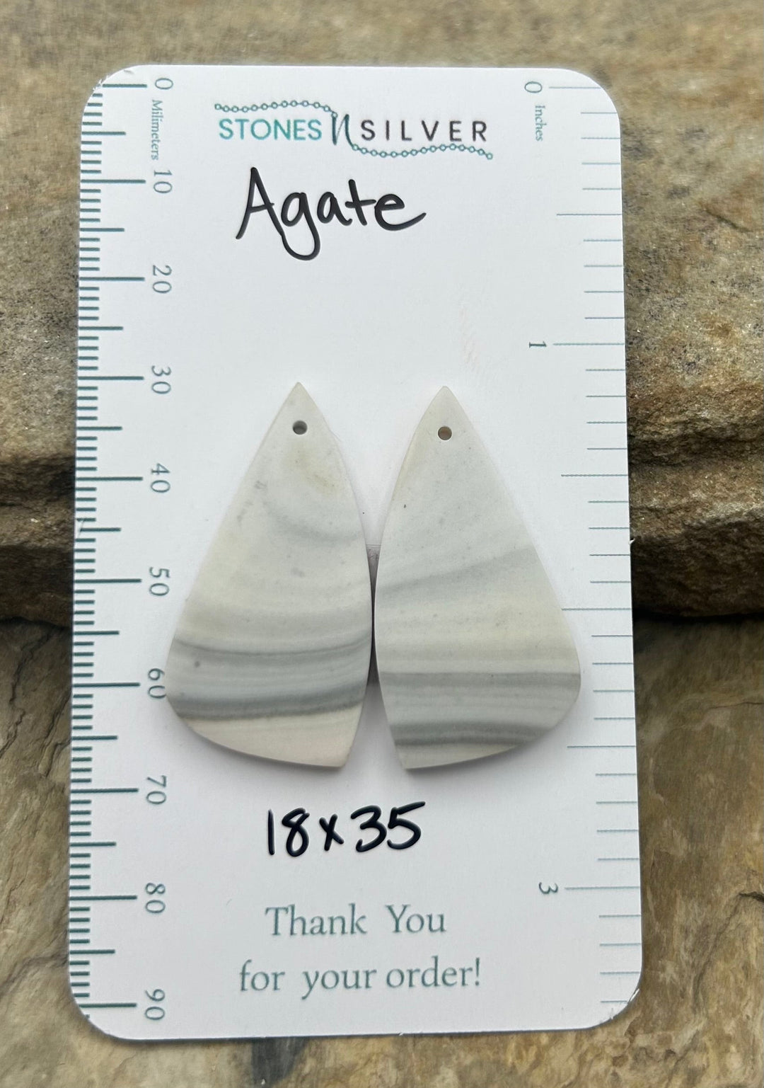 Gray Agate Earring Bead Slab Pair 18x35mm - Laguna Lace