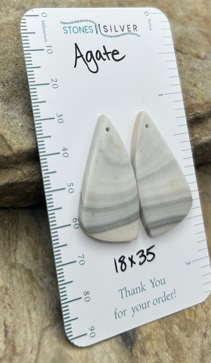 Gray Agate Earring Bead Slab Pair 18x35mm - Laguna Lace