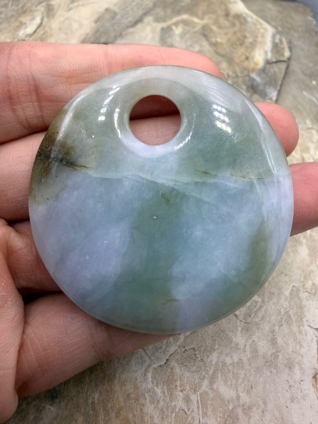 Green Jade BIG Round Pendant Bead Large Hole 51mm - Green