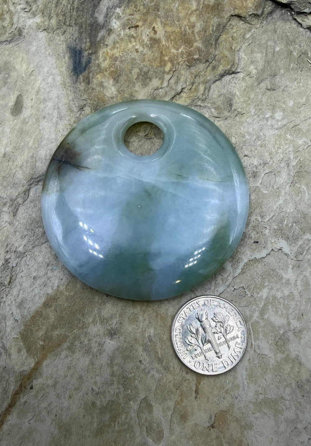 Green Jade BIG Round Pendant Bead Large Hole 51mm - Green