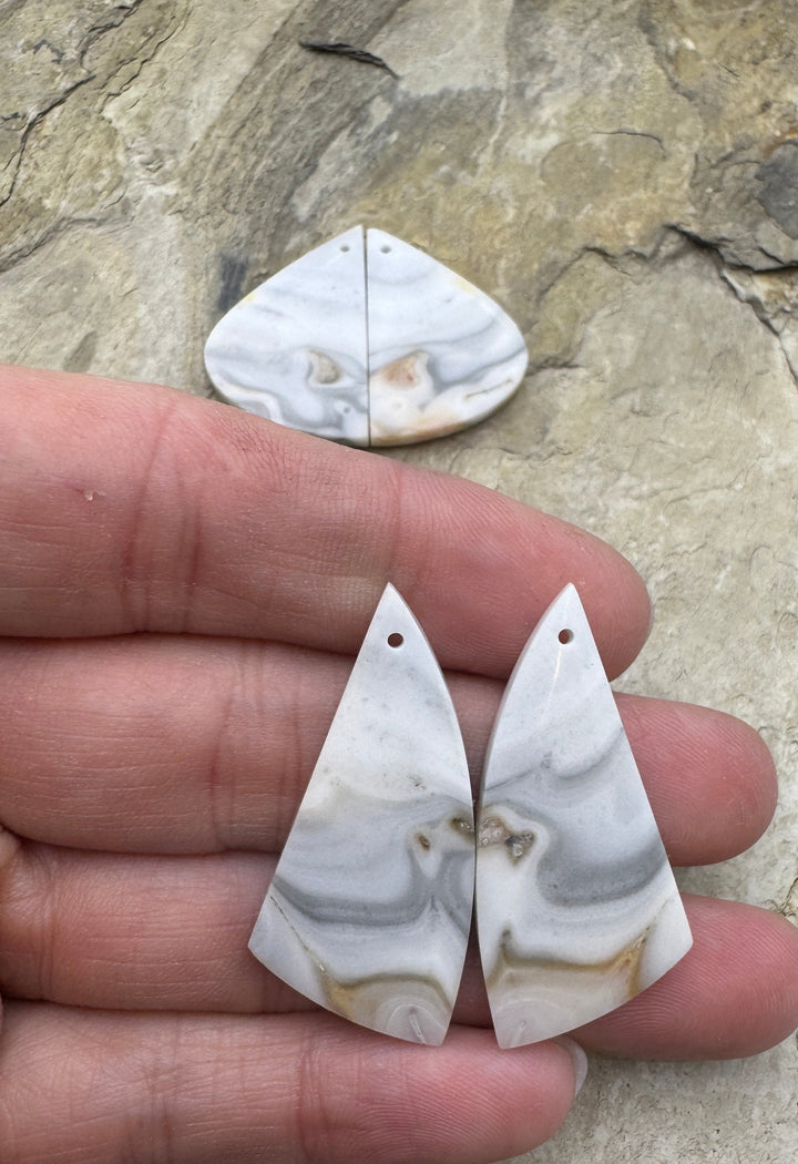 Grey Lace Agate (Mexico) Matching Earring Slab Bead Pair