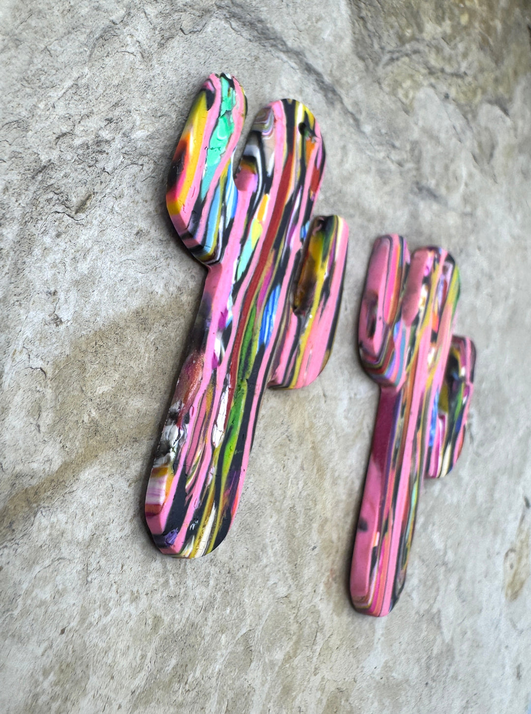 Handmade Polymer Clay Saguaro Cactus Bead Slab Pair 26x45mm