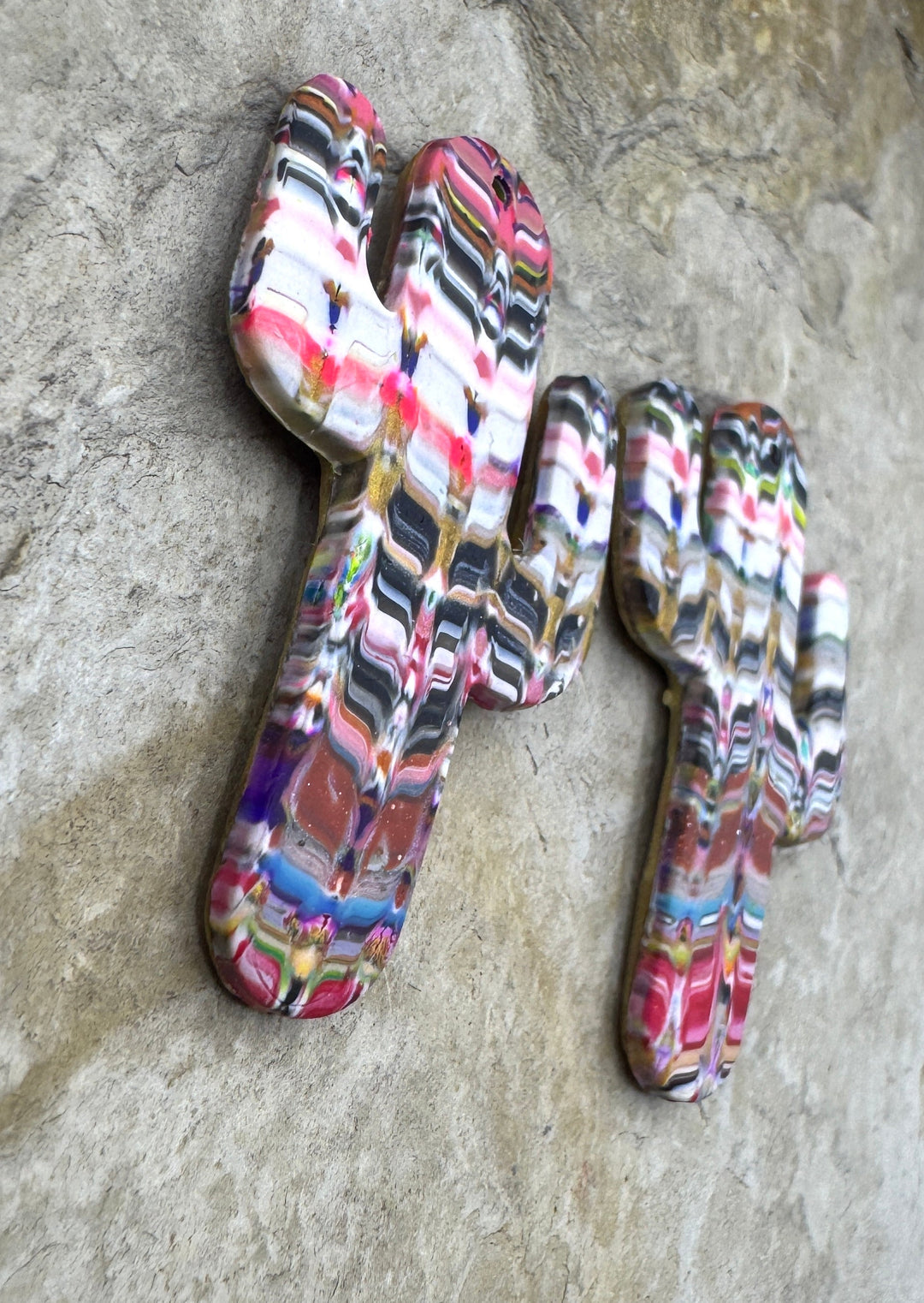 Handmade Polymer Clay Saguaro Cactus Bead Slab Pair 26x45mm