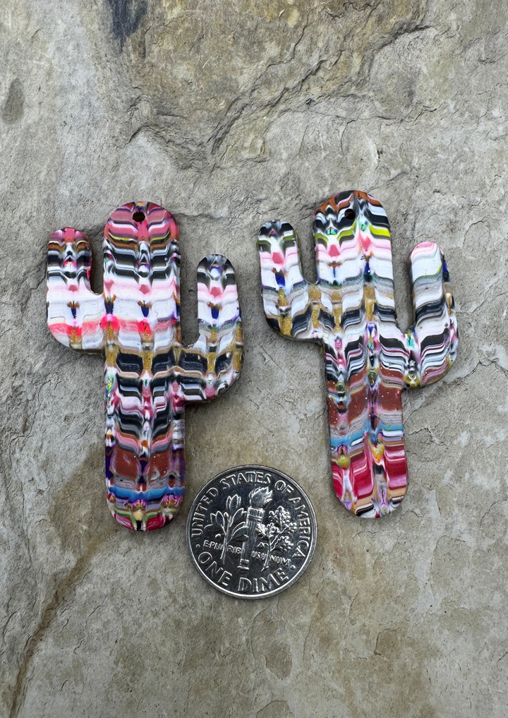 Handmade Polymer Clay Saguaro Cactus Bead Slab Pair 26x45mm