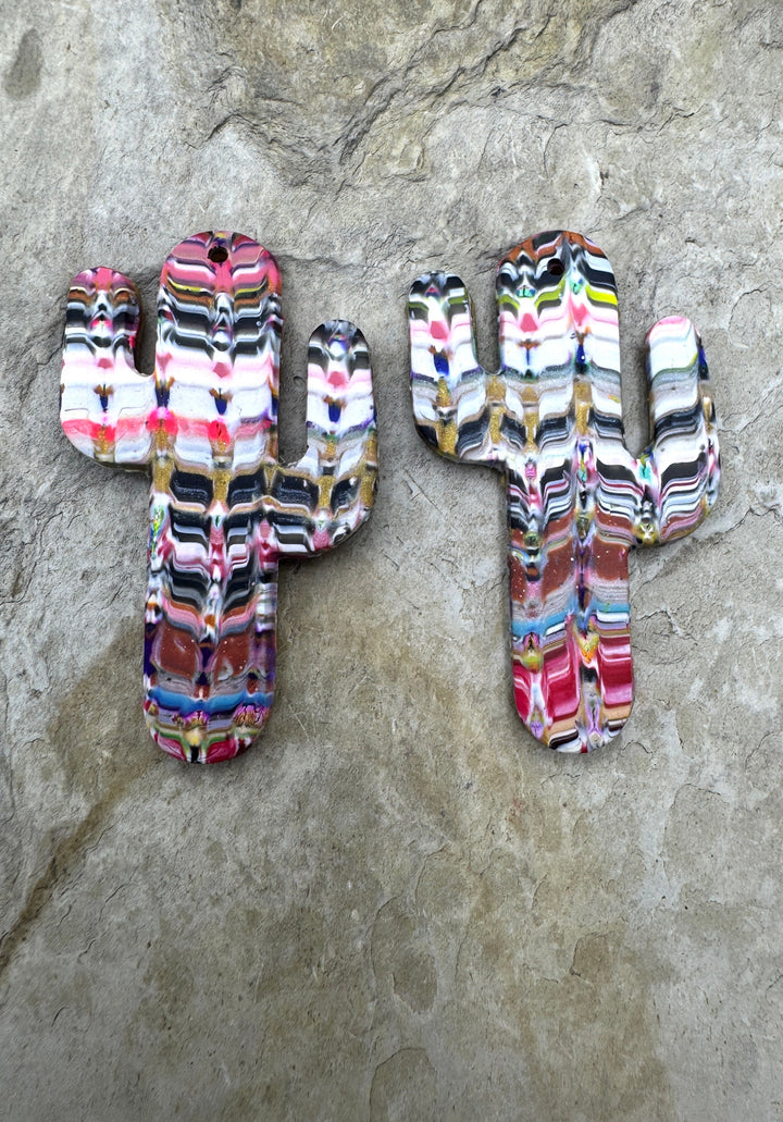 Handmade Polymer Clay Saguaro Cactus Bead Slab Pair 26x45mm