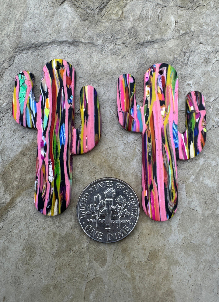 Handmade Polymer Clay Saguaro Cactus Bead Slab Pair 26x45mm
