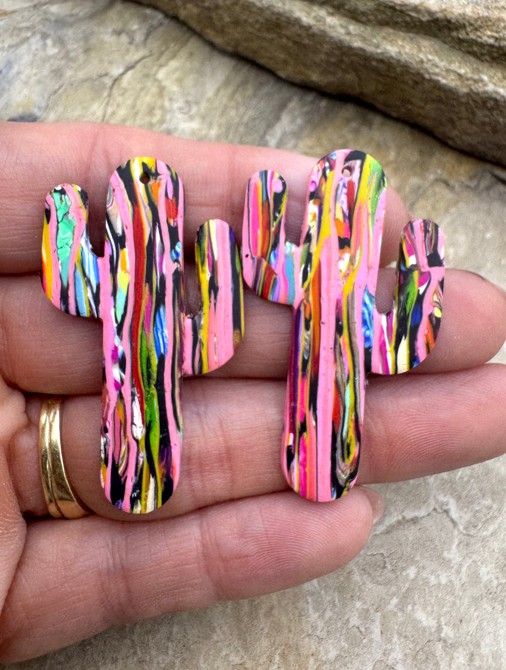 Handmade Polymer Clay Saguaro Cactus Bead Slab Pair 26x45mm