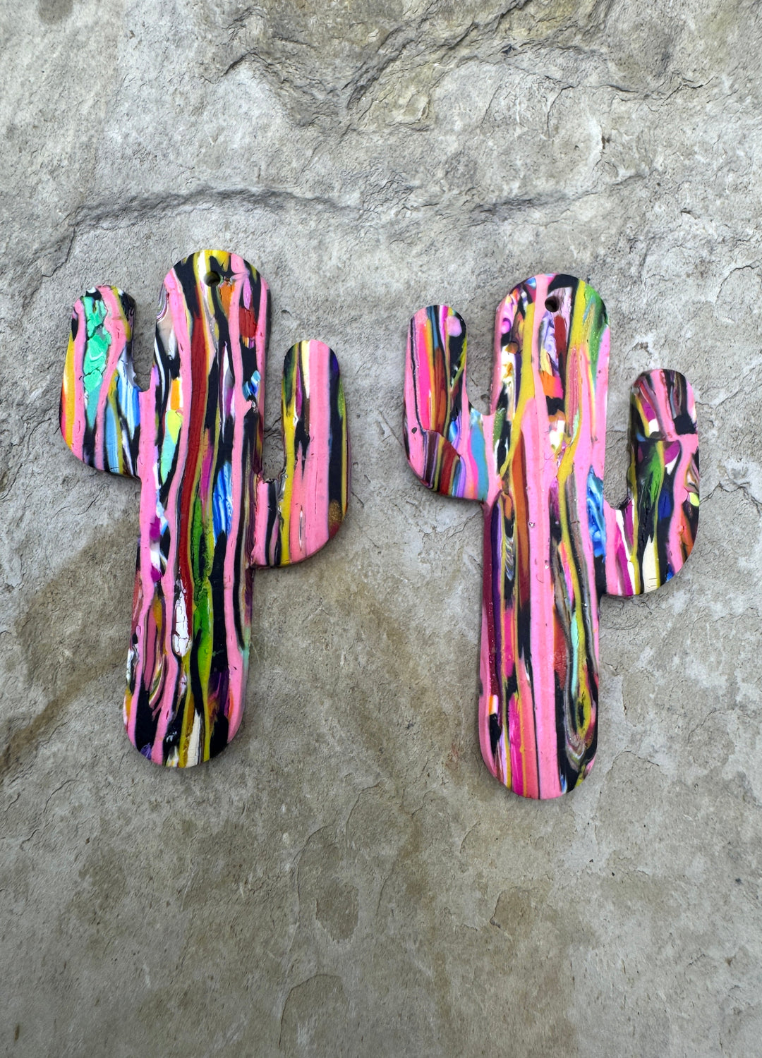 Handmade Polymer Clay Saguaro Cactus Bead Slab Pair 26x45mm