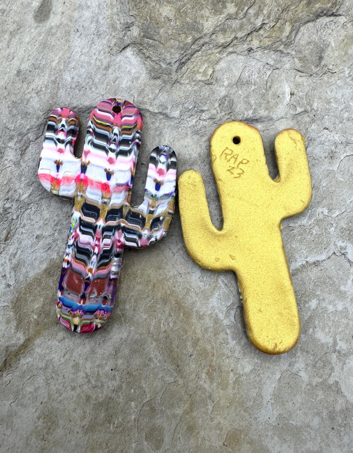 Handmade Polymer Clay Saguaro Cactus Bead Slab Pair 26x45mm