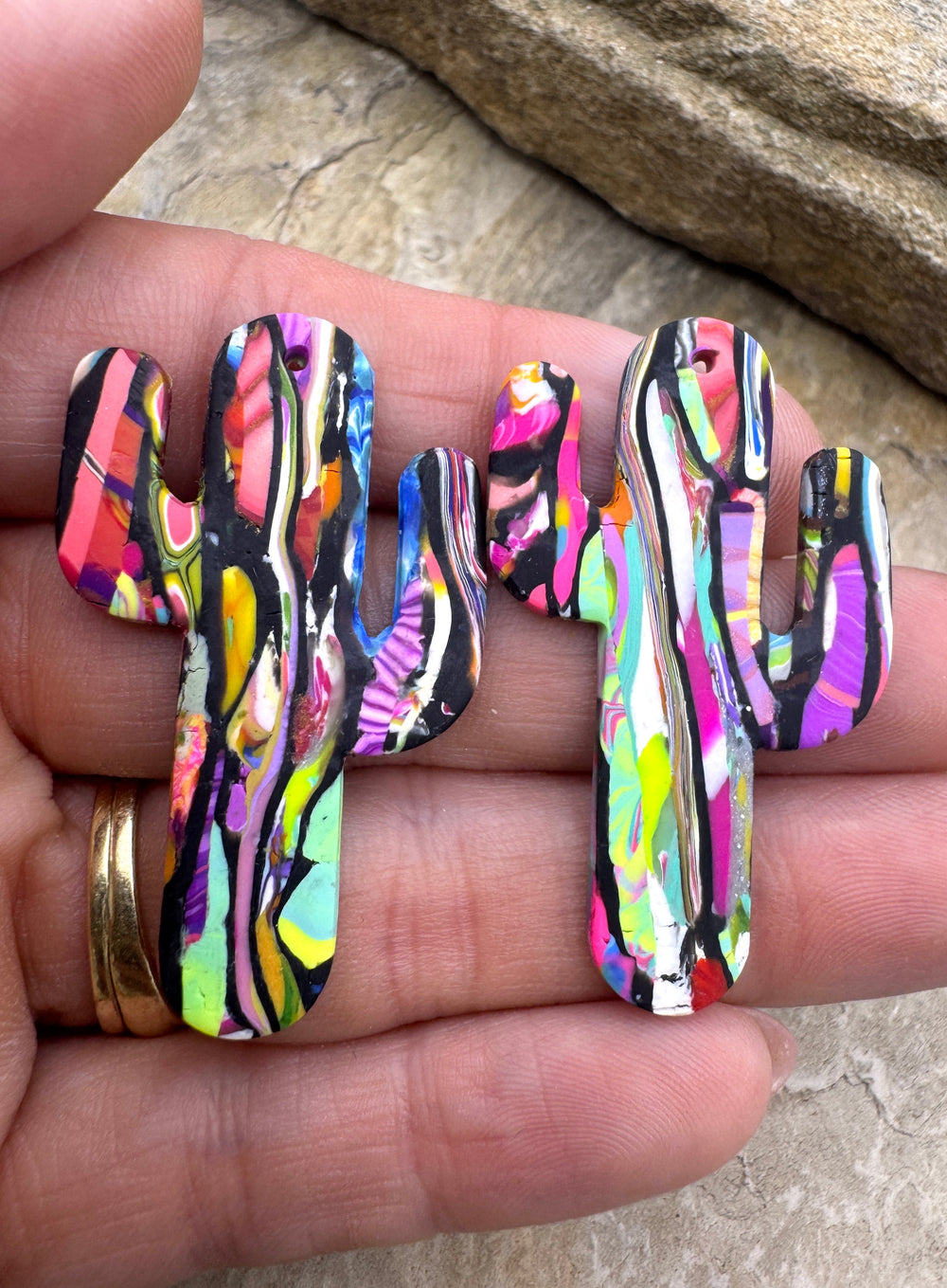 Handmade Polymer Clay Saguaro Cactus Bead Slab Pair 26x45mm