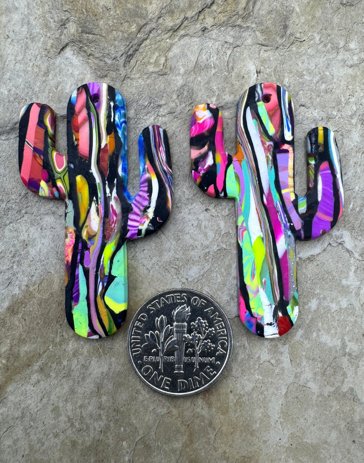 Handmade Polymer Clay Saguaro Cactus Bead Slab Pair 26x45mm