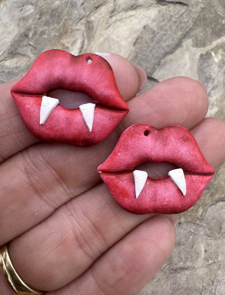 Handmade Polymer Clay Vampire Mouth Bead Slab Pair Sold Per