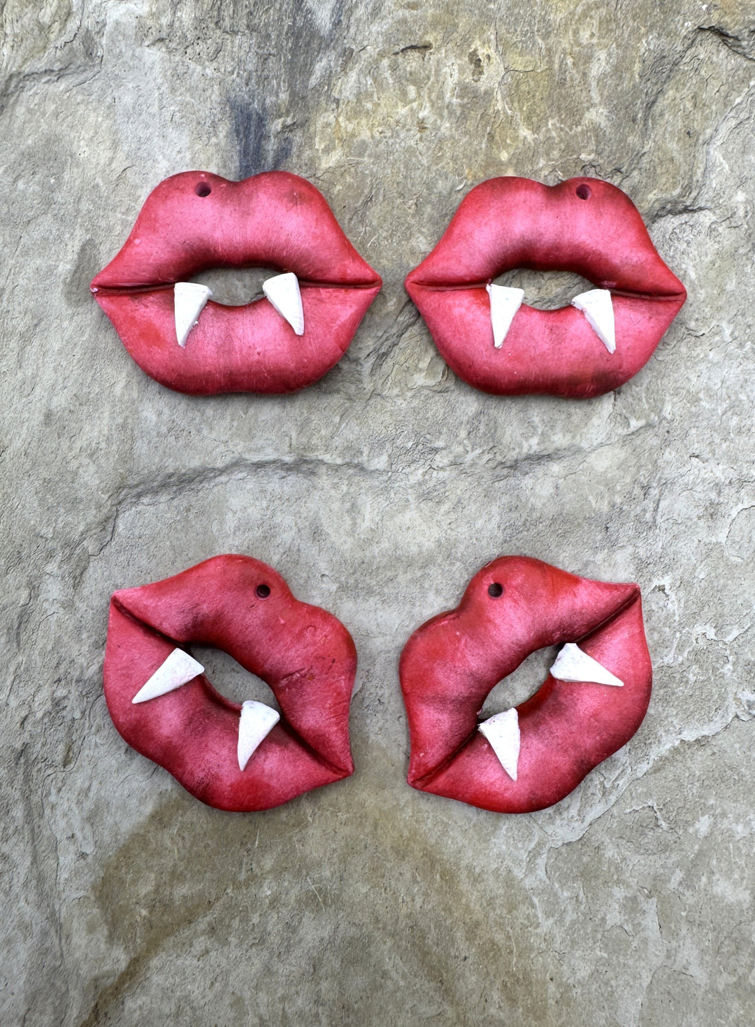 Handmade Polymer Clay Vampire Mouth Bead Slab Pair Sold Per