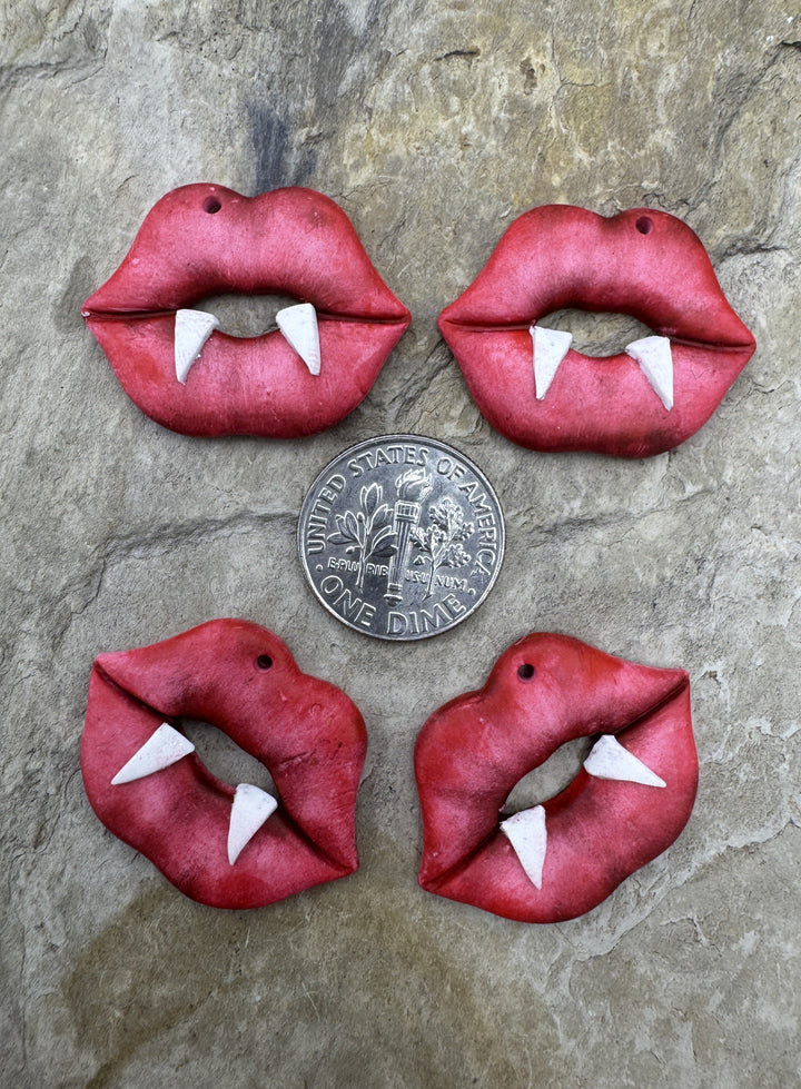 Handmade Polymer Clay Vampire Mouth Bead Slab Pair Sold Per