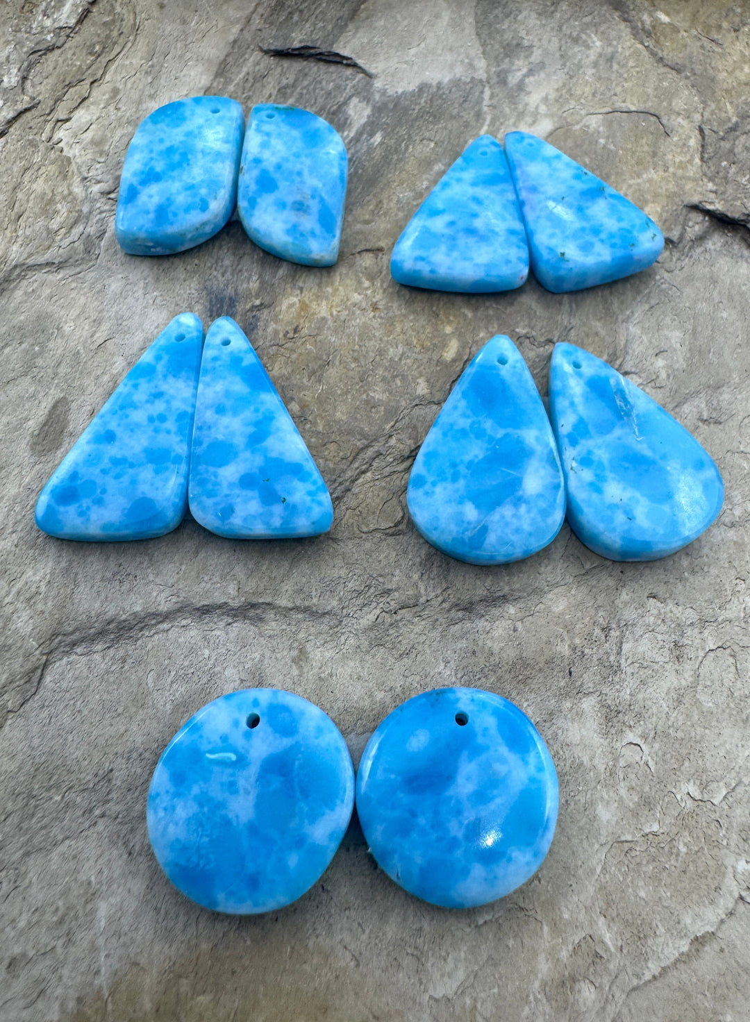 Hemimorphite Matching Earring slab bead Pairs Mixed Shapes
