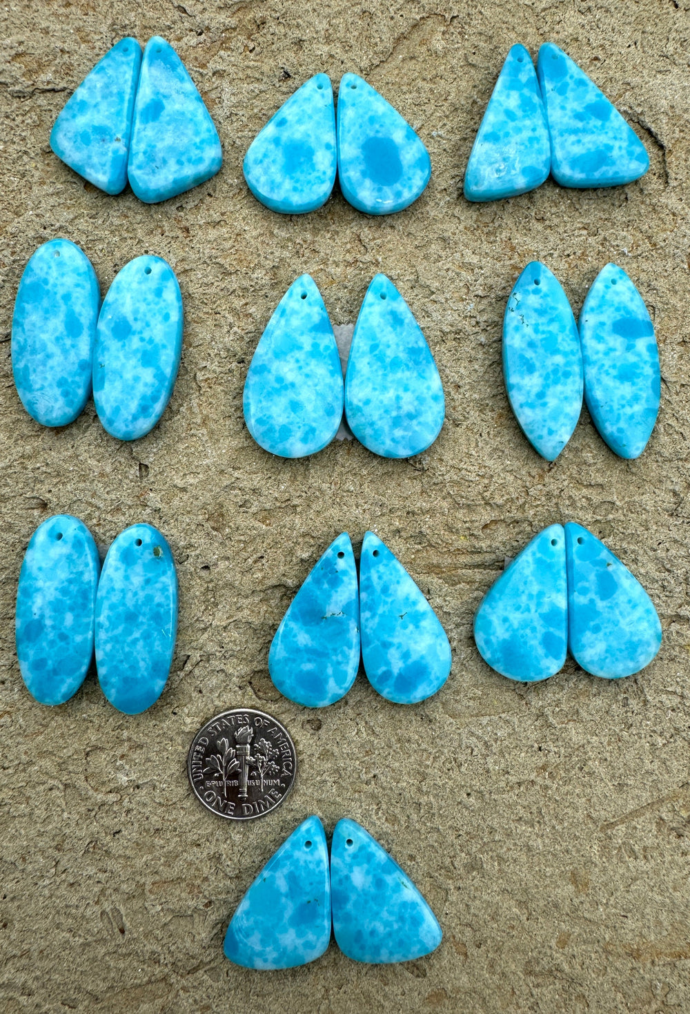 Hemimorphite Matching Earring slab bead Pairs Mixed Shapes